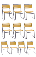#S16 Bundle Sale, 10 PCs Outdoor Metal Chairs w/ Imitation Teak Slat Seat & Back